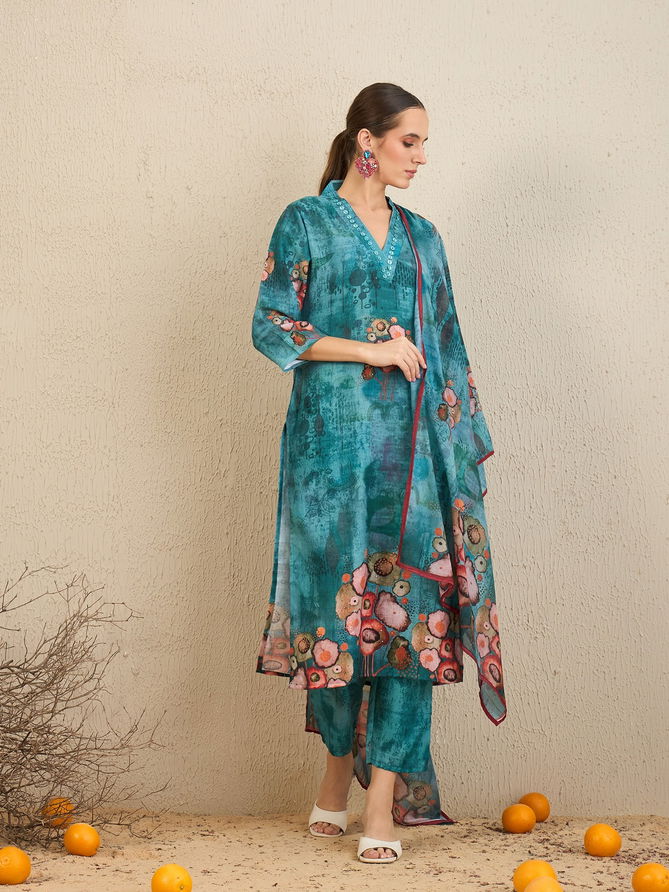 2518 Indo Era Floral Chanderi Silk Printed Kurti With Bottom Dupatta Wholesale Shop In Surat